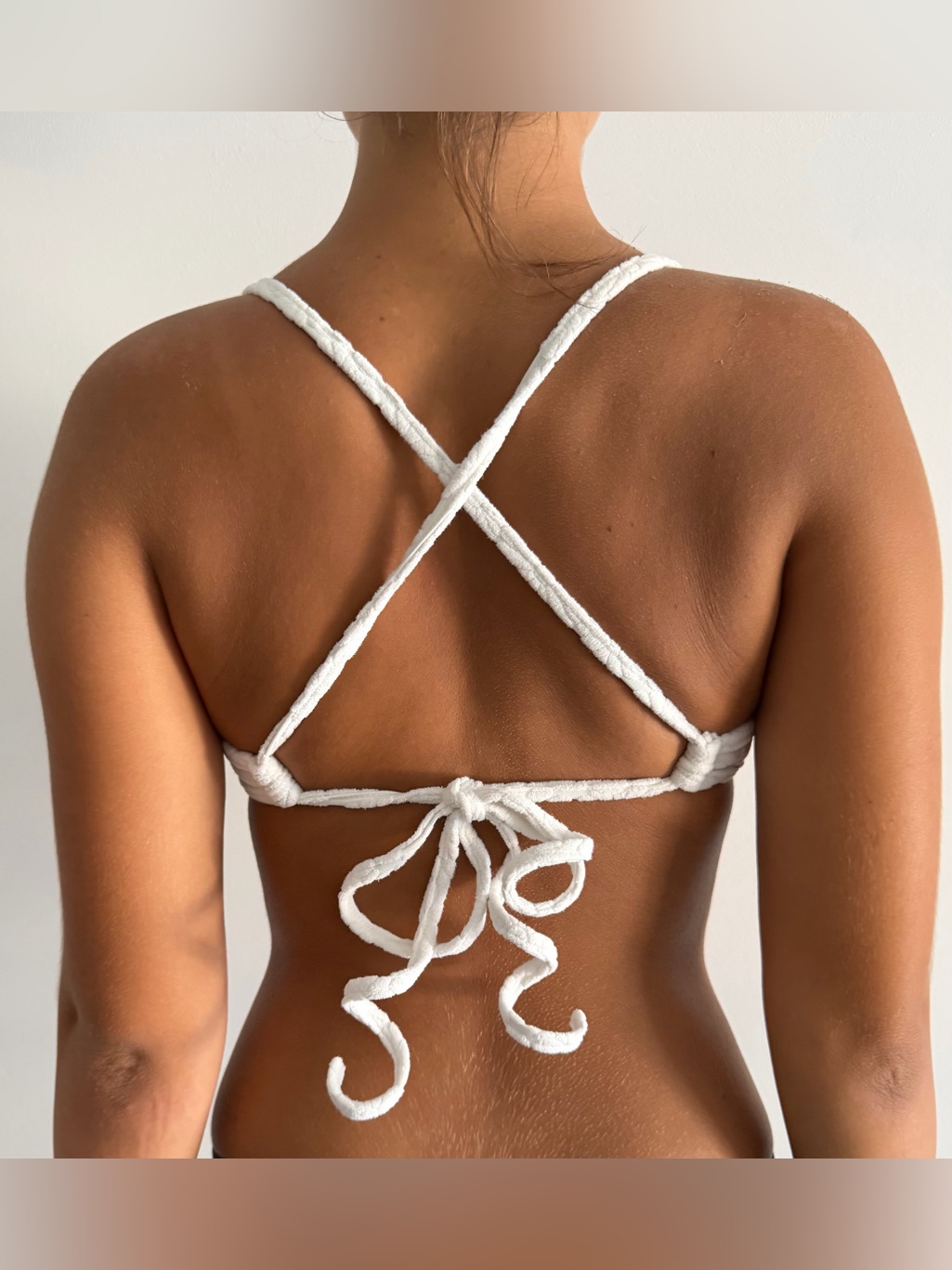Rvca White Floral Textured Terry Towel Triangle Bikini Top